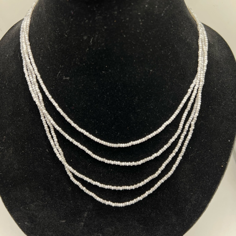 Bellagio Multi-Strand White Seed Bead Necklace